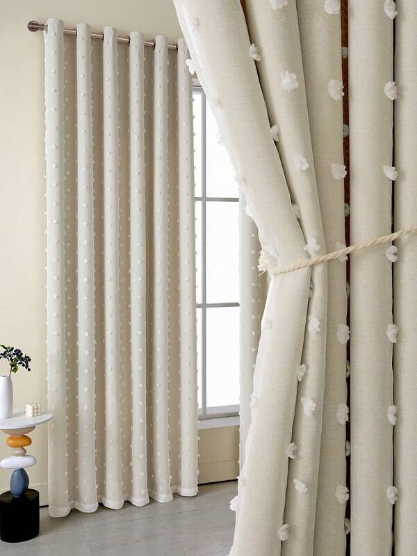 1pc Double-Layer Blackout Curtain With Metal Rings, Available In Beige, Pink, Grey, Double-Layer Heat Insulation, Top Metal Rings For Easy Hanging - Suitable For Living Room, Bedroom, Office, Holiday Decor, All Seasons