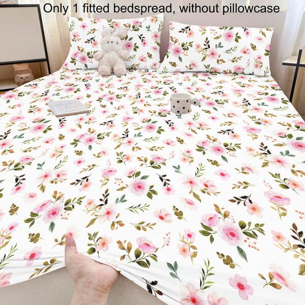 1pc Minimalist Modern Plant Floral Bird Dance Pattern Printed Brushed Fitted Sheet, Bedroom Printed Bed Cover, Mattress Protector, Mattress Cover, Bedding Set (Pillowcase Not Included)