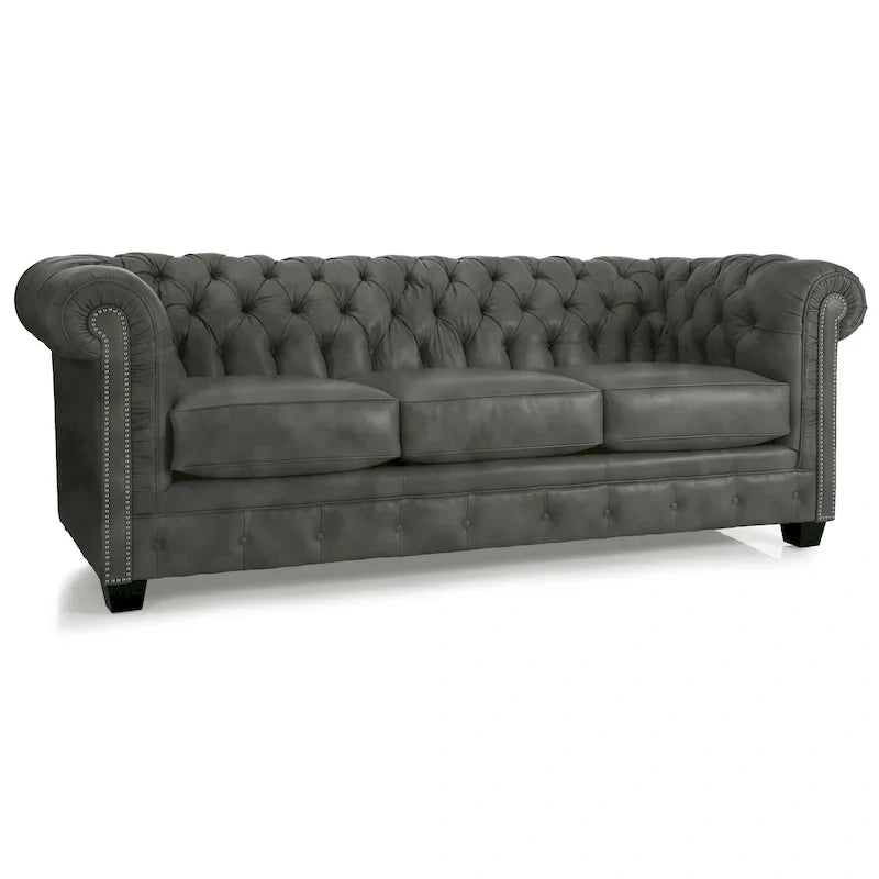 Hancock Tufted Top Grain Italian Leather Chesterfield Sofa - Dimensions: 31" H x 86" W x 40" D
