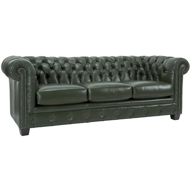 Hancock Tufted Top Grain Italian Leather Chesterfield Sofa - Dimensions: 31" H x 86" W x 40" D