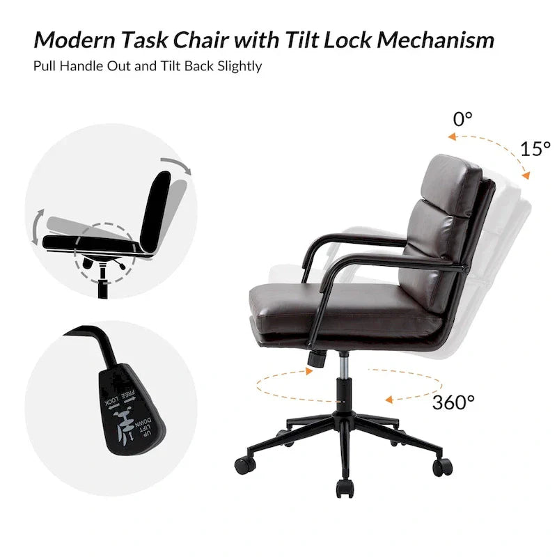 Joseph Contemporary Faux Leather Task Chair with Tilt Lock and Center Tilt by HULALA HOME